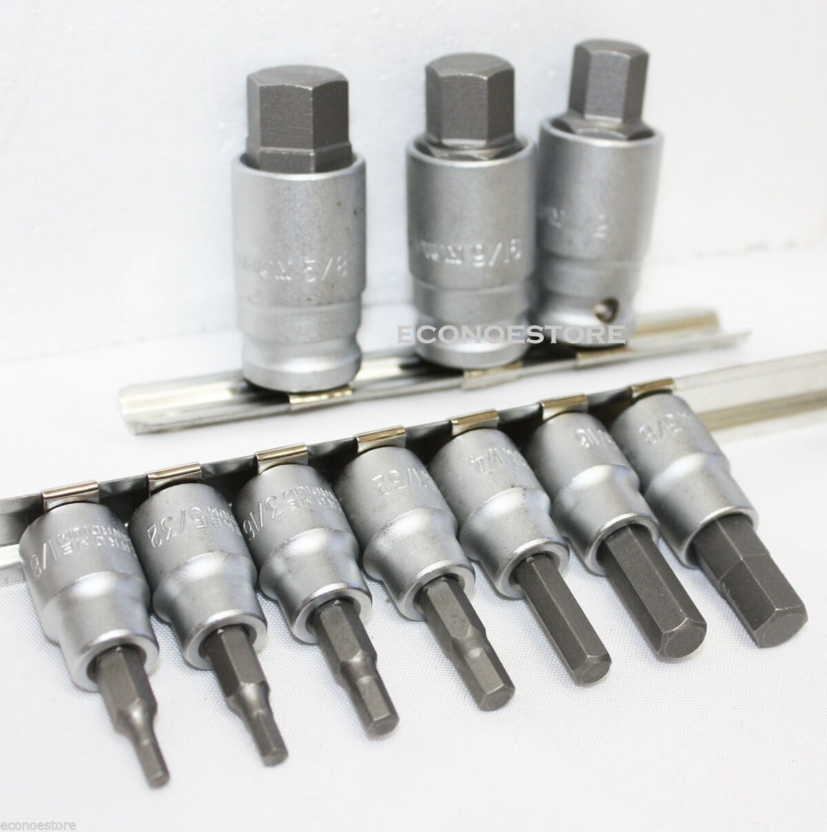 12pc SAE Hex Key Bit Socket Set with Rail Rack by Unbranded