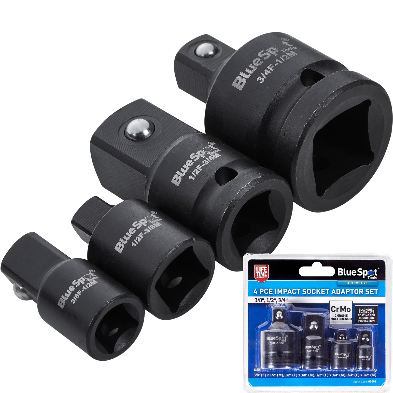 BlueSpot 4pc Impact Socket Converter Reducer Adapter Set 1/2" 3/8" 3/4" by BlueSpot