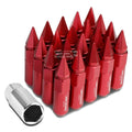 M12x1.5 90mm Tall 20mm Od Red Aluminum Jdm Spiked Cap Lug Nuts+adapter