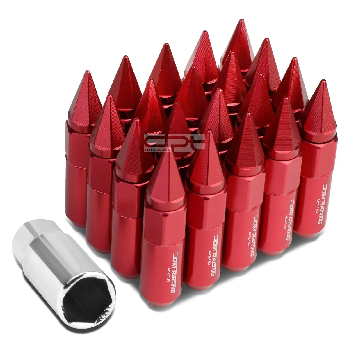 M12x1.5 90mm Tall 20mm Od Red Aluminum Jdm Spiked Cap Lug Nuts+adapter