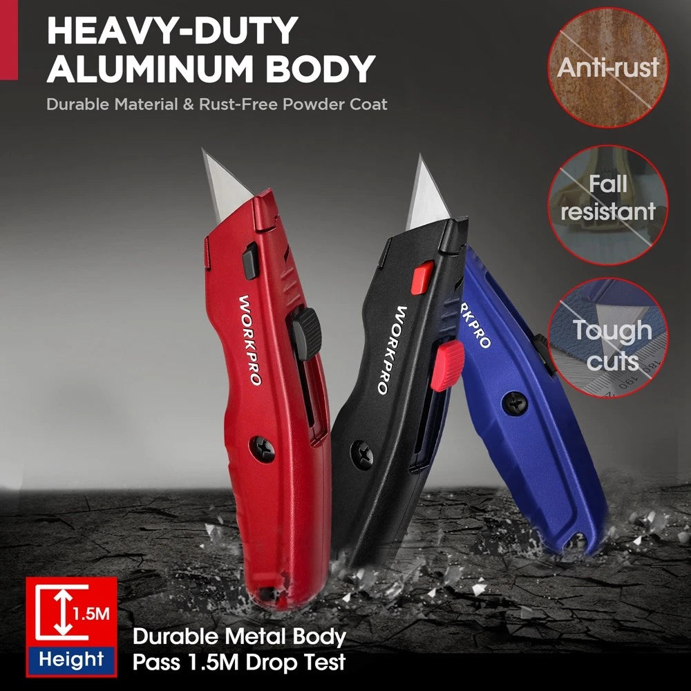 Workpro 3 Pack Premium Utility Knife Retractable All Metal Heavy Duty