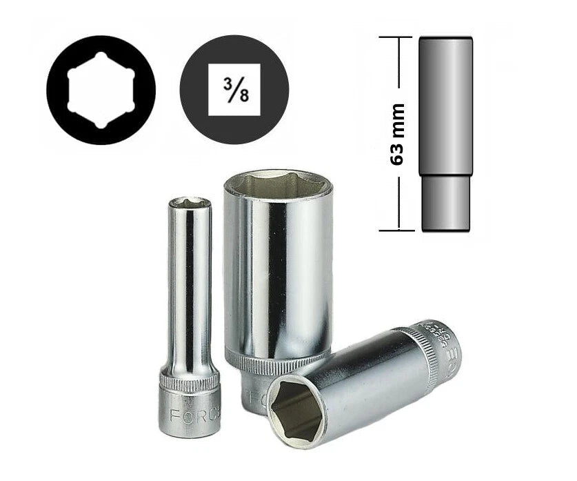 Force /Selta 3/8" Dr. 6pt 63mml Flank Deep Socket Metric & Imperial