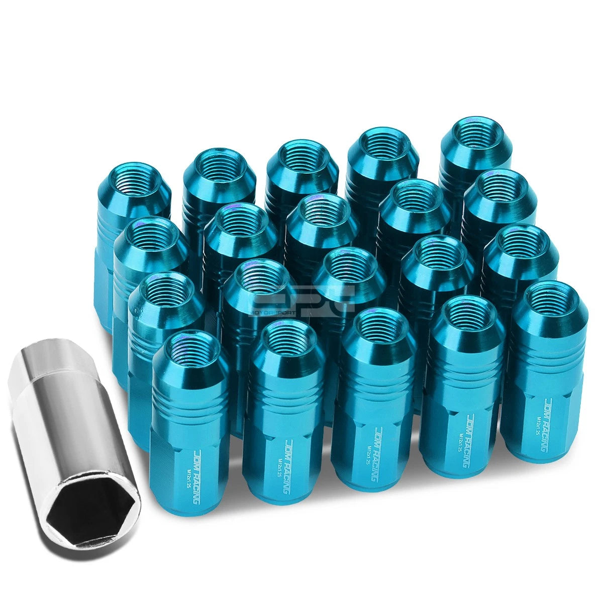 20 Closed End M12x1.25 50mm Tall 20mm Od Sky Blue Aluminum Jdm Lug