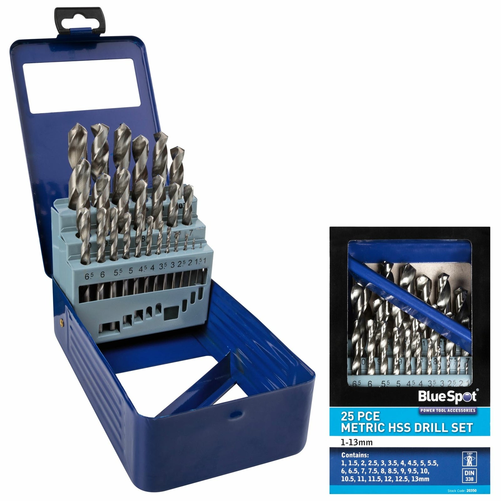 BlueSpot Metal HSS Metric 25pc Drill Bits Set 1mm to 13mm for Steel Metal Wood by BlueSpot