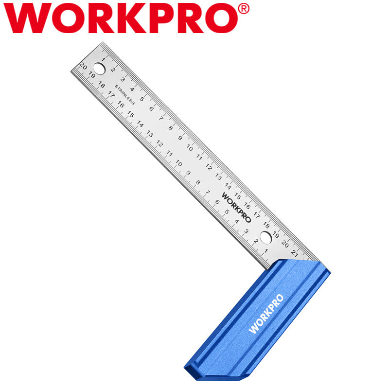 WORKPRO 8 Inch Try Square Aluminum Handle Stainless Steel Ruler Square