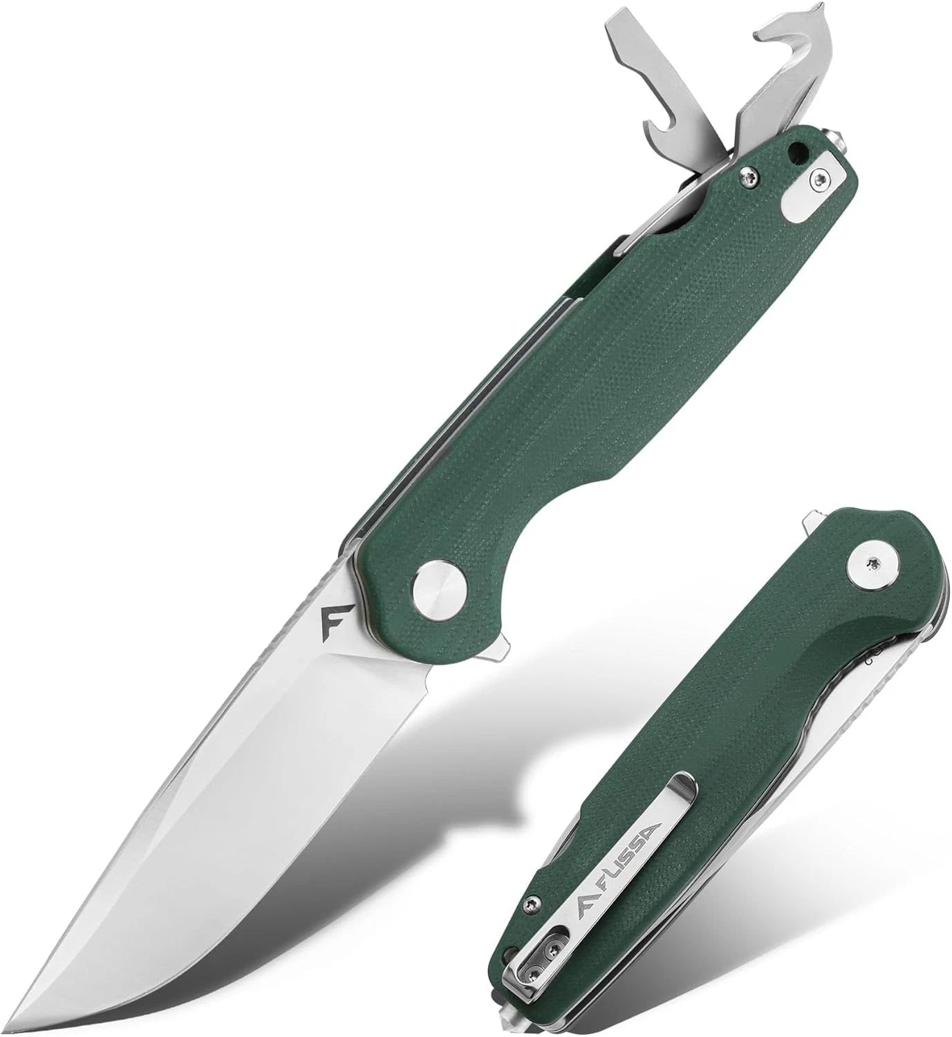 Flissa Multitool Folding Pocket Knife 3.3" D2 Blade Liner Lock Glass