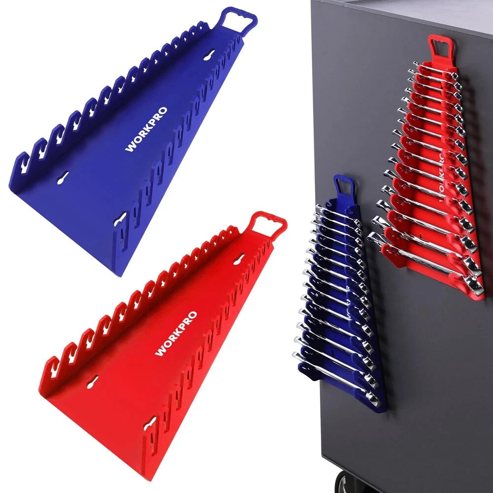 WORKPRO 2PACK Magnetic Wrench Organizer 15Slot Gripper Reverse Wrench Holder USA