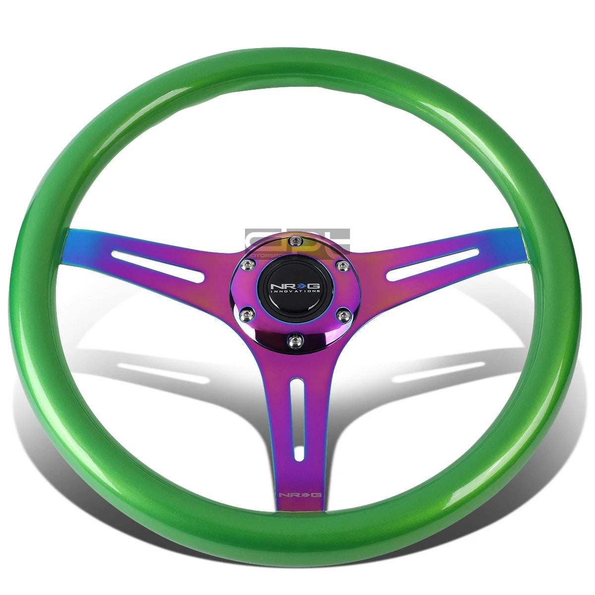 Nrg Universal 6-bolt/hole Green Wood Grip Neo Chrome Spoke Sport