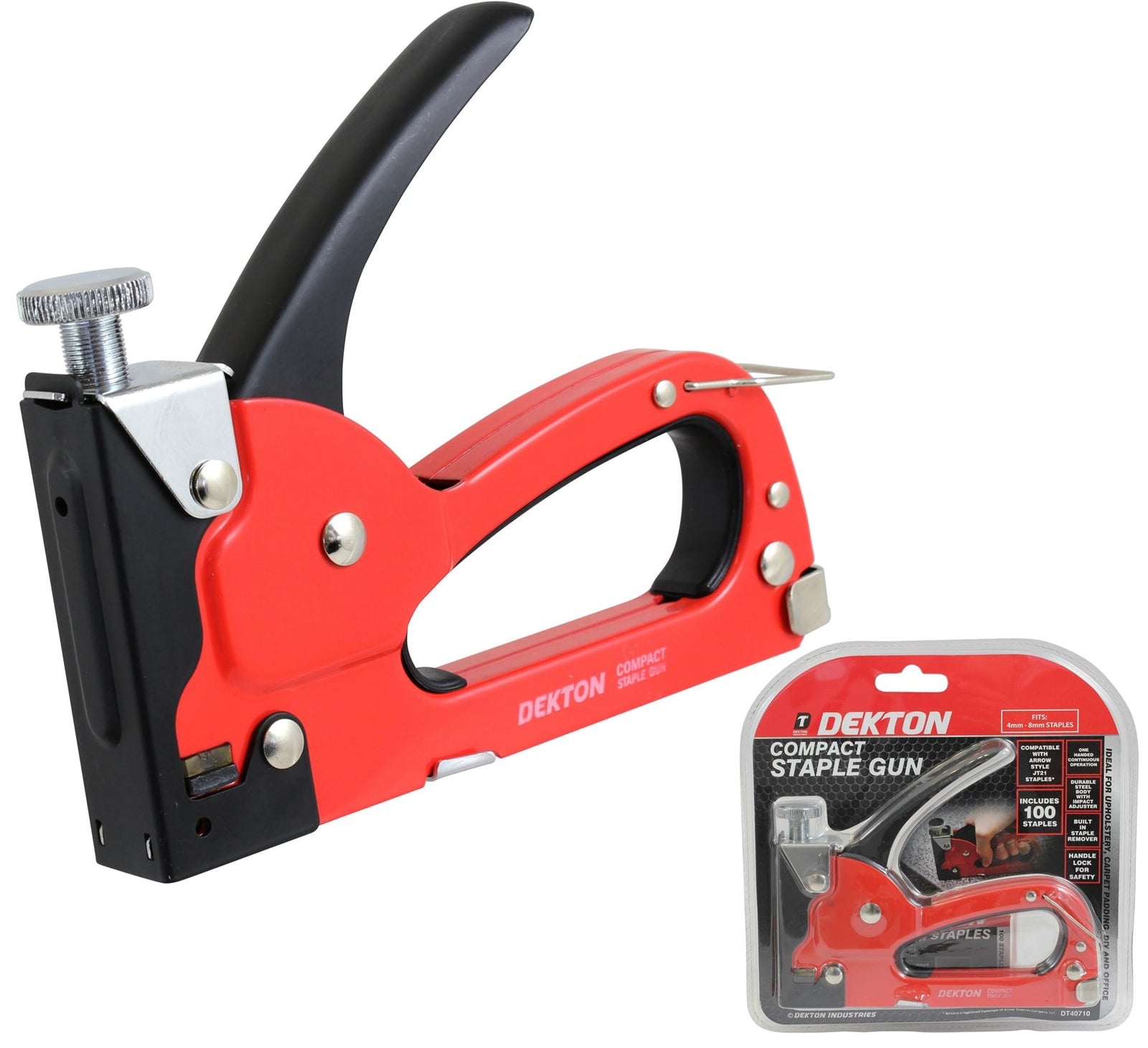Dekton Metal Compact Hand Staple Gun Tool 100 Staples Upholstery Carpet PaddingO