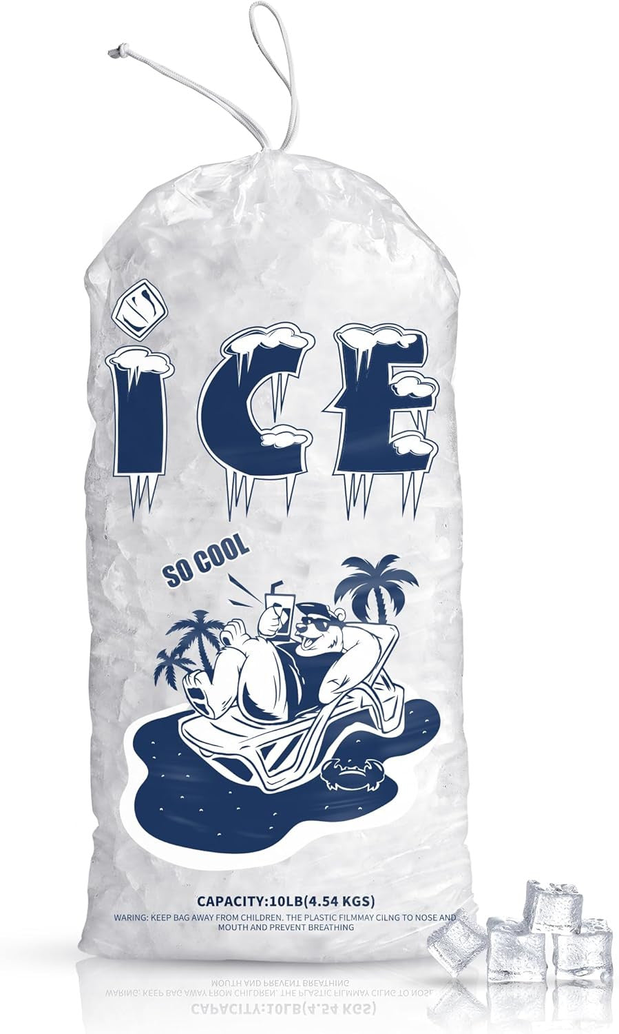 50 Pack Ice Bags 10 Lb, Heavy-Duty Ice Bags with Drawstring,portable