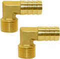 Brass Hose Fitting, 90 Degree Elbow, 1/2" Barb X 3/8" NPT Male Pipe