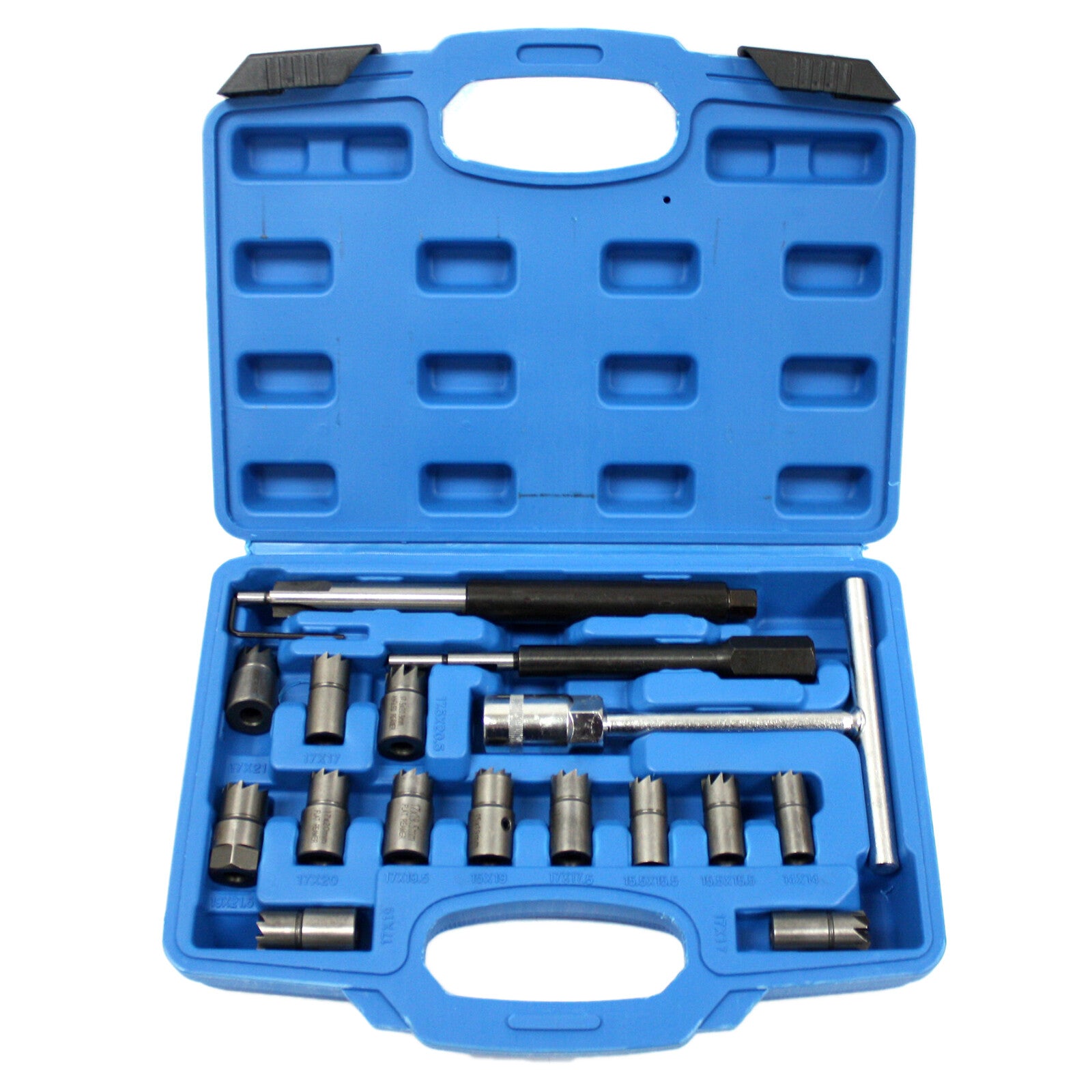 17pcs Diesel Injector Seat Cutter Cleaner Universal Injector Re-Face Reamer Tool