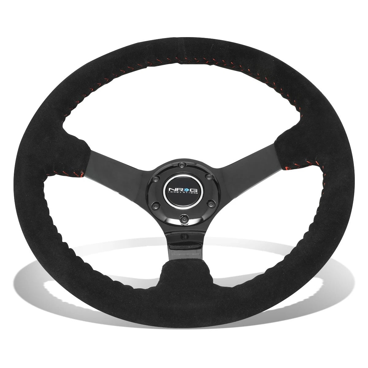 Nrg Reinforced 35cm 3"deep Dish Suede Red Stitch Steering Wheel