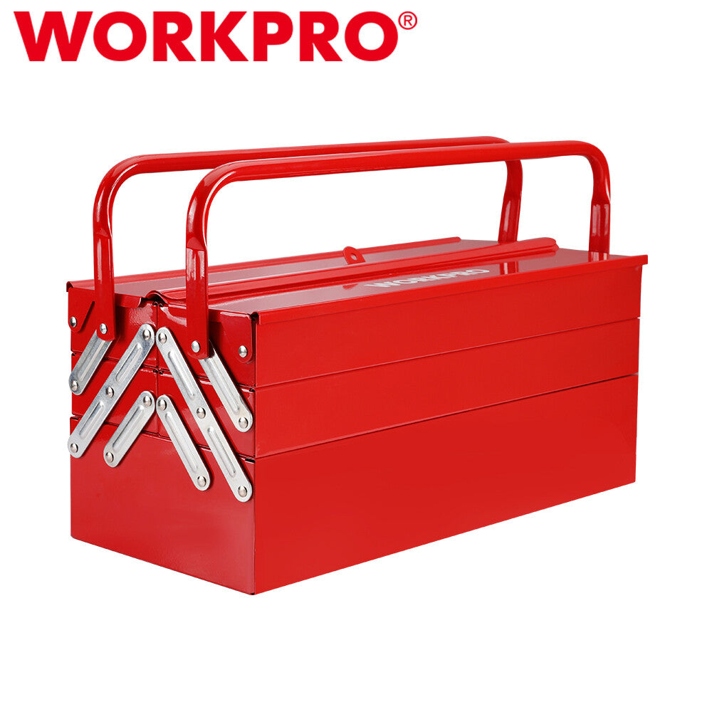 WORKPRO 18" Metal Tool Box Cantilever Folding Storage Box 5-Trays Tool