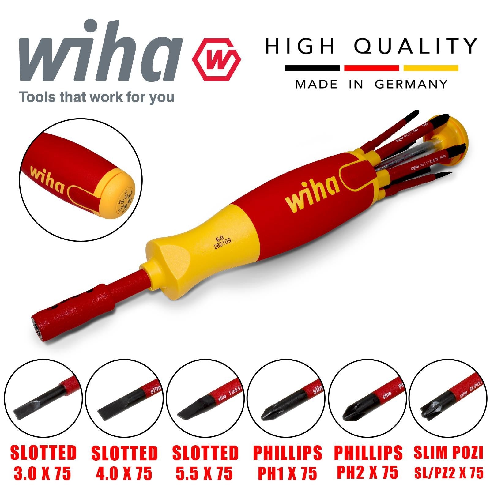 Wiha Plus Minus Slotted Philips Screwdriver 1000V VDE SL PH1 by Wiha