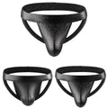 Men Pu Leather Print Low Waist Underwear Open Butt Thongs G String