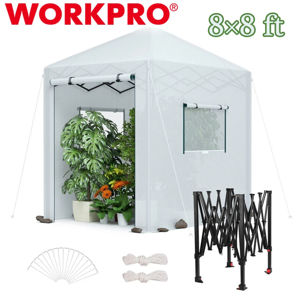 Workpro 8' X 8' Walk-in Greenhouse Instant Pop-up Heavy Duty Garden