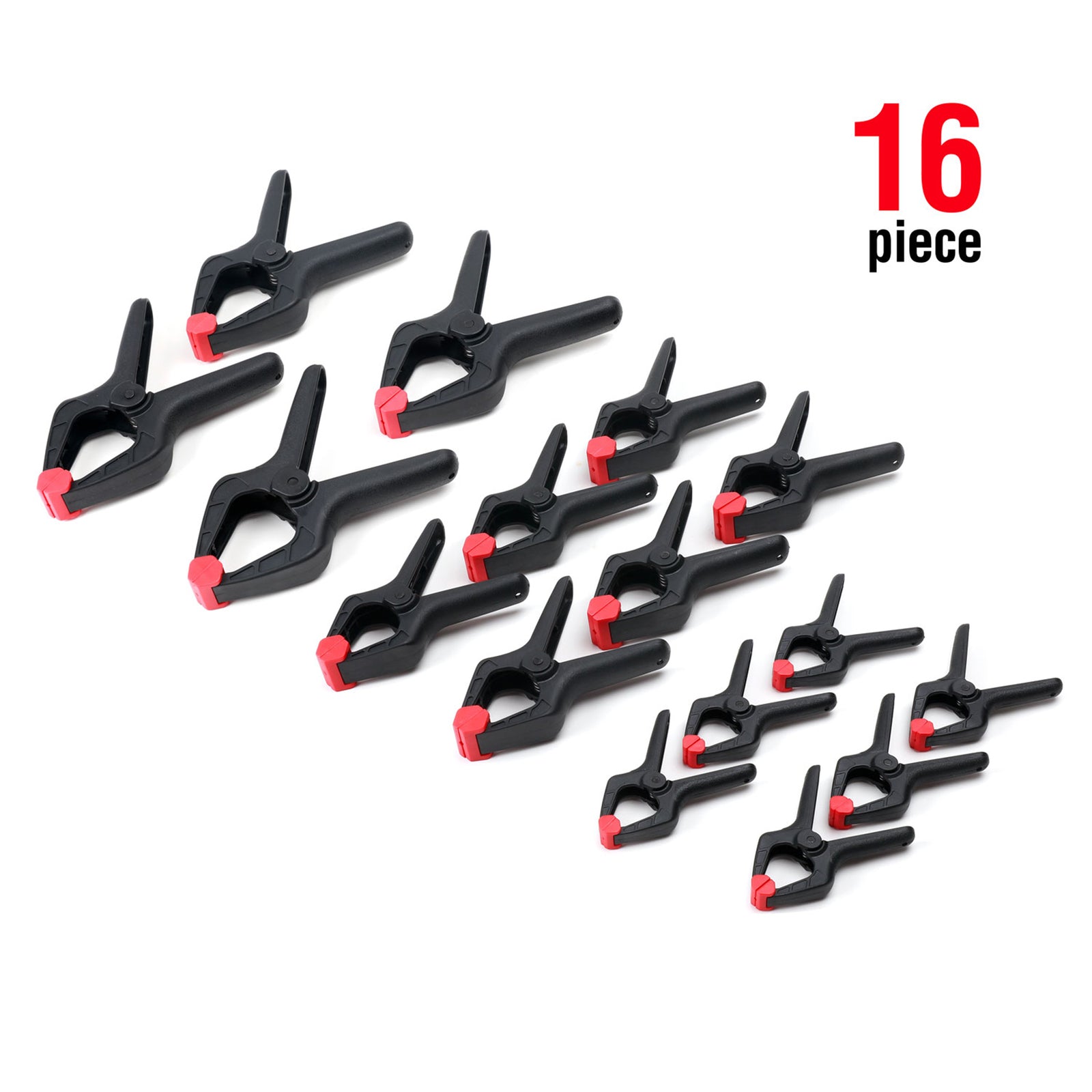 16pc Heavy-Duty Nylon Spring Clamp Set 3-3/8" to 6-1/2"
