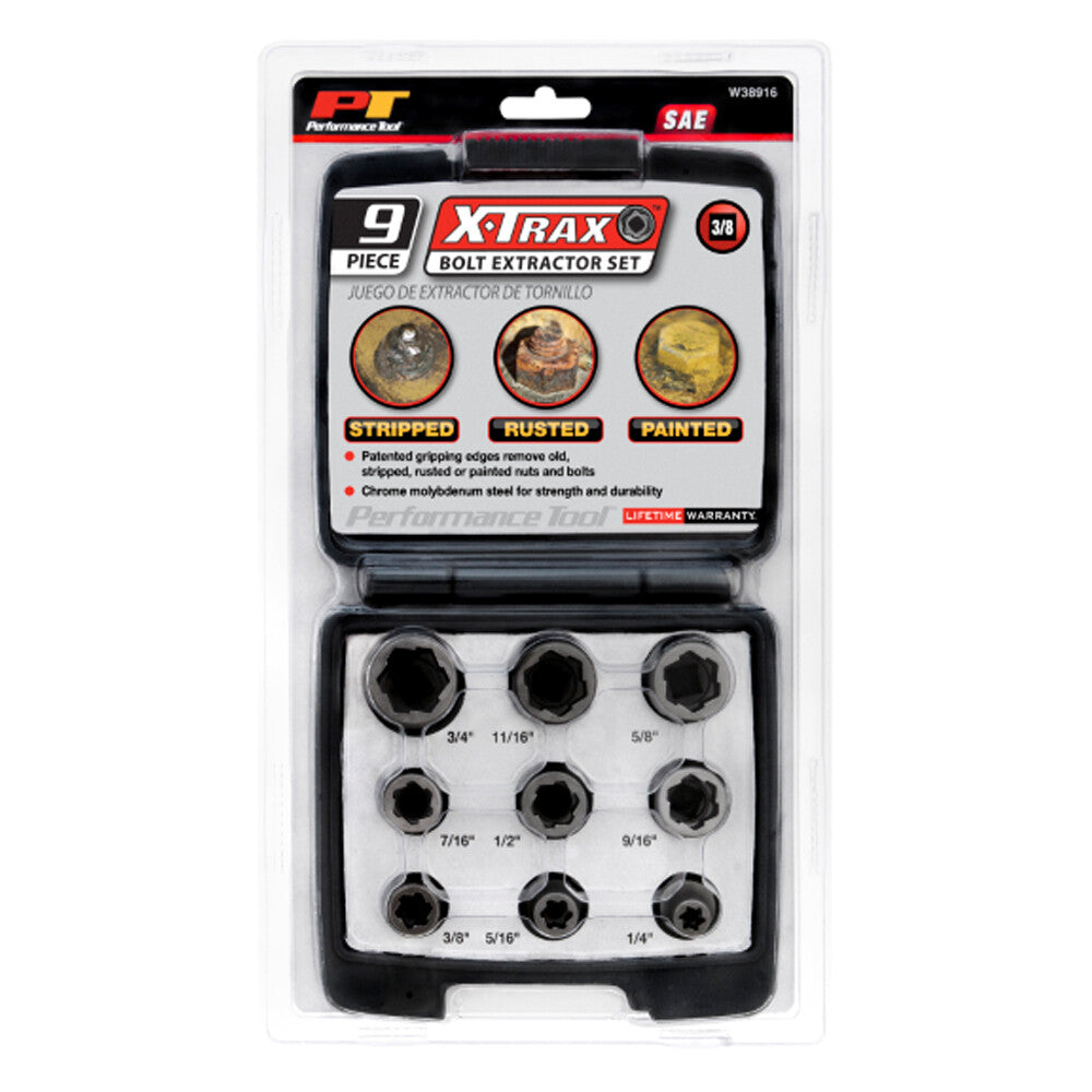 Performance Tool 3/8" Dr. 9 Piece Bolt Extractor Set by Performance Tool