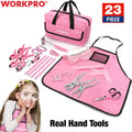 WORKPRO 23 Piece Pink Kid Tool Kits Pink Home DIY Woodworking Hand