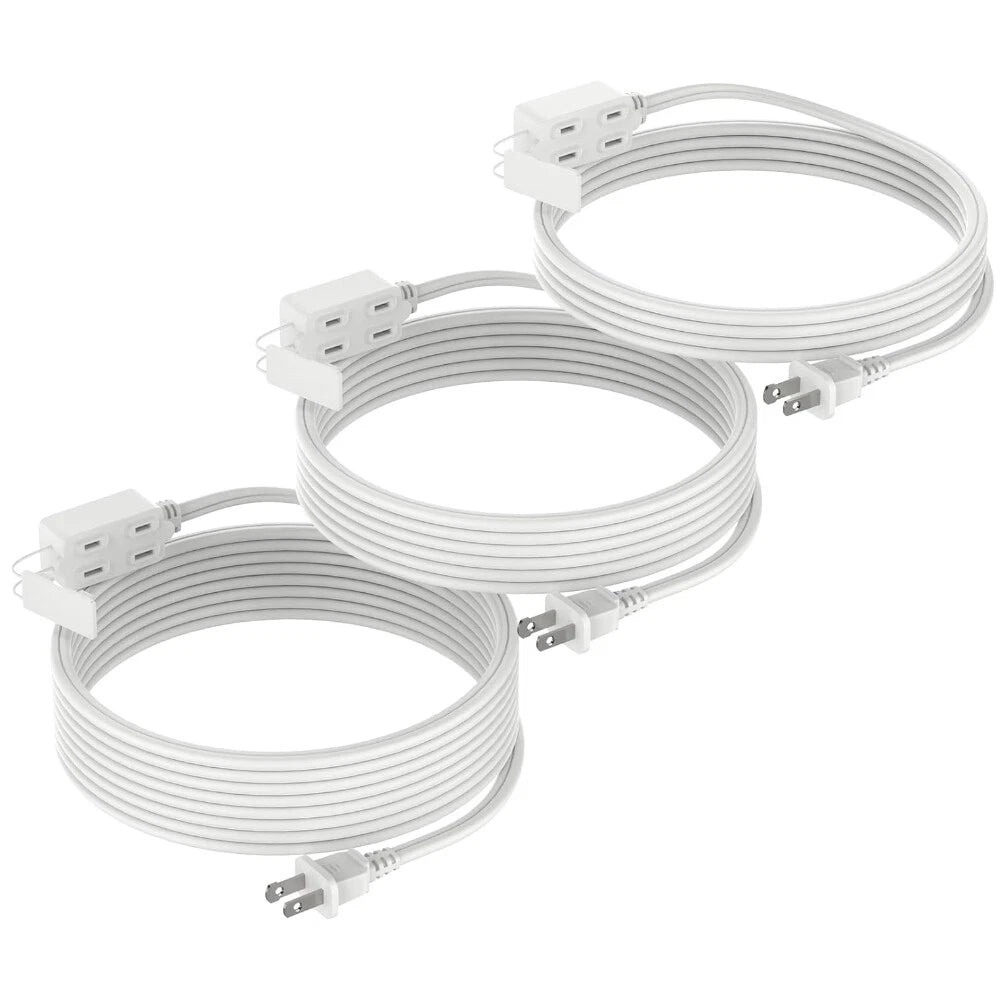 3-Pack (9/12/15FT) Indoor Extension Cord 3-Outlet 2-Prong Plugs 13 Amps 16 Gauge