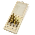 3pc Quick Hex Shank Spiral Grooved Titanium Coated HSS Step Drill Bit Set 4-32mm
