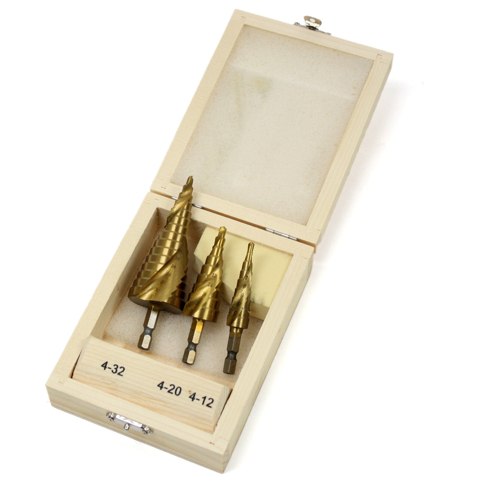 3pc Quick Hex Shank Spiral Grooved Titanium Coated HSS Step Drill Bit Set 4-32mm