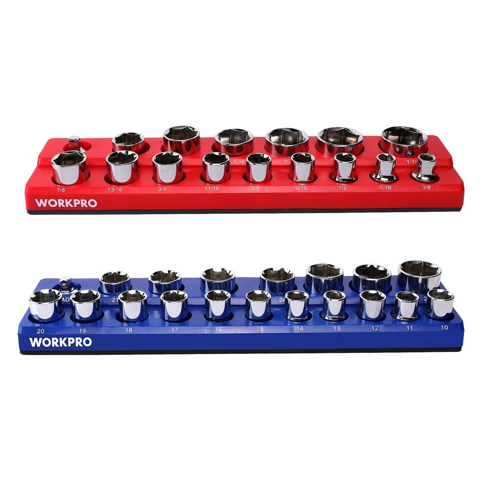 WORKPRO 2PC 1/2" Magnetic SAE&amp;Metric Socket Holder Socket Organizer Set 35 Slots