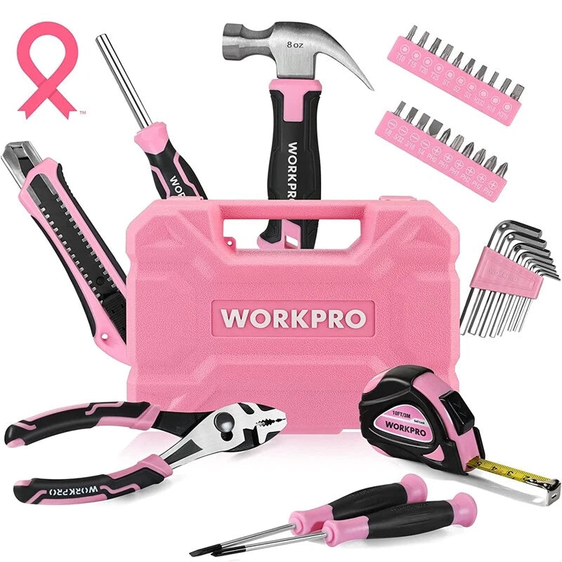 Workpro Pink Tools Set Household Tool Kit Basic Tool Set W/storage