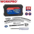 WORKPRO 39PCS 1/4" 3/8" Drive Socket Set Socket Wrench Set Metric SAE With Case