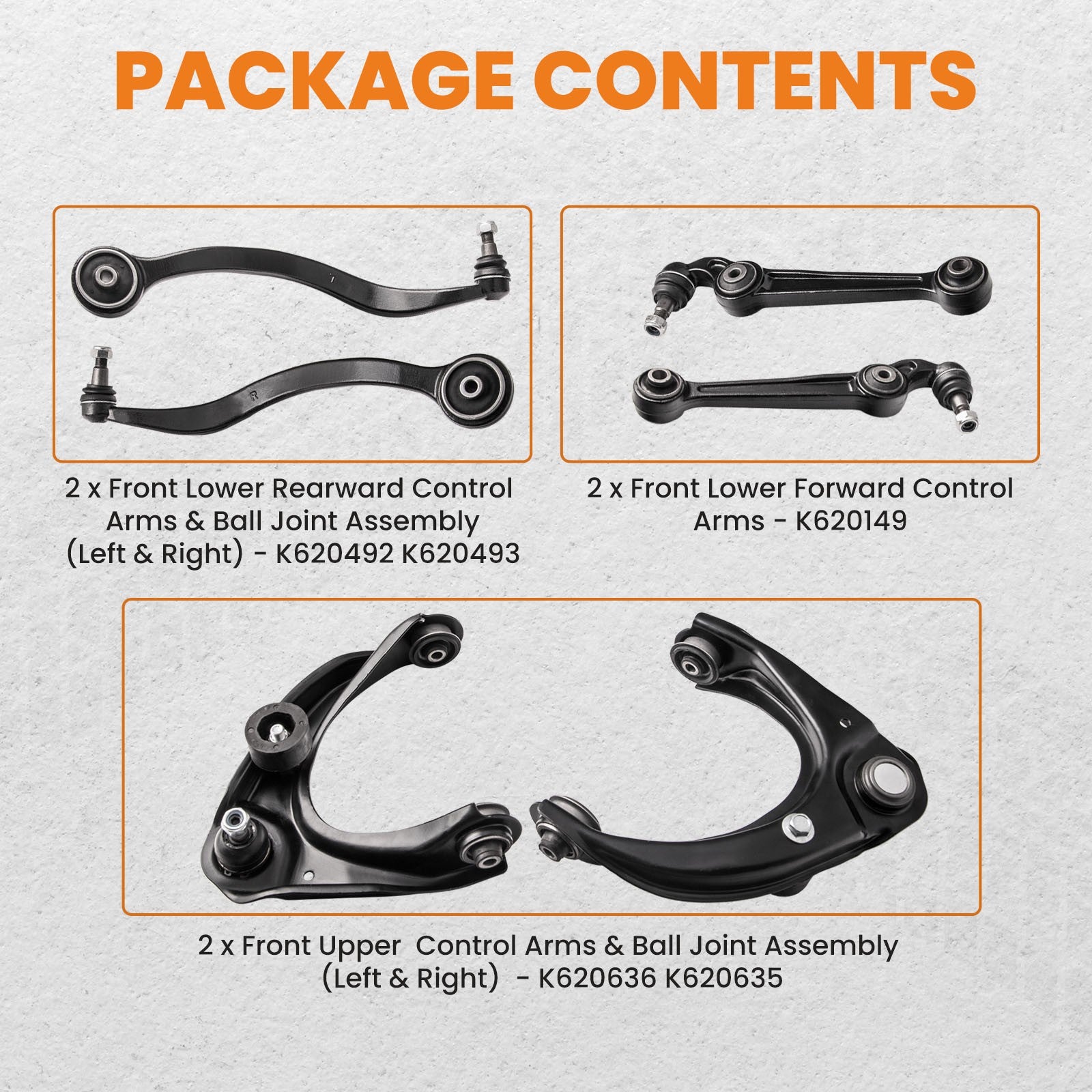6x Front Upper Lower Forward Rearward Control Arms for 2007-12 Fusion