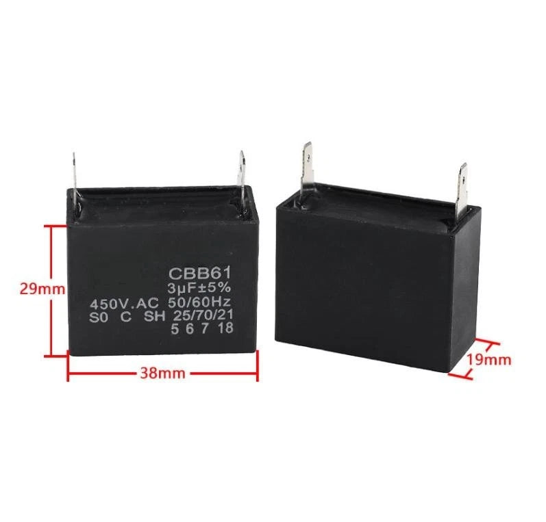 Cbb61 3uf 450V Single Phase Ac Start Capacitor 2 Pin For Range Hood