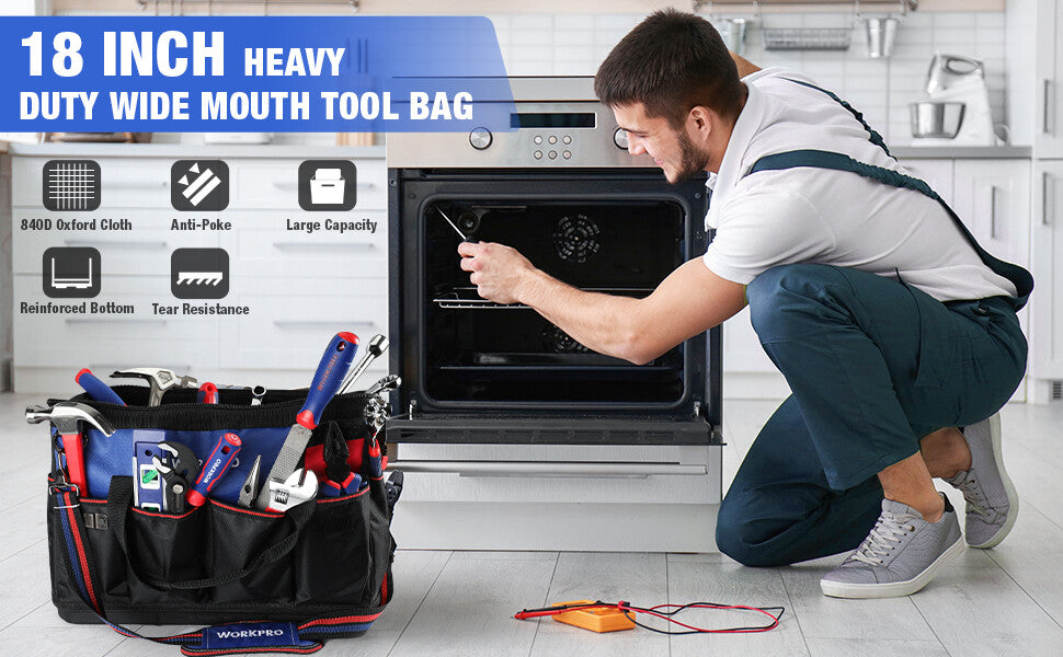 WORKPRO 18-in Tool Bag Molded Base Open Top Tool Organizer Bag