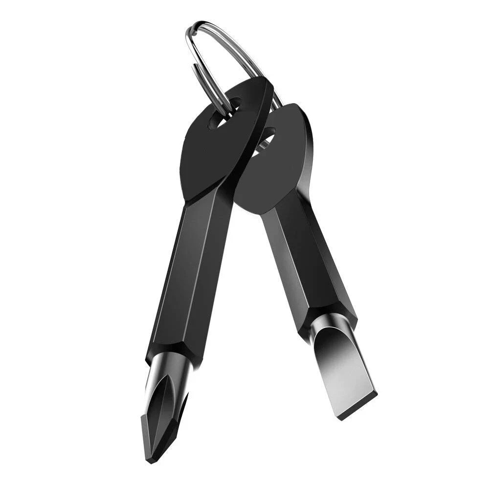 EDC Mini Keychain Screwdriver Set Phillips Flat Head Portable Tool - Black