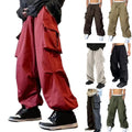 Korean High Street Men Cargo Pants Loose Fit Wide Leg Elastic