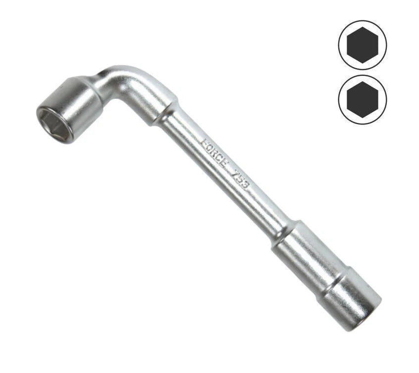Force 753 6pt-6pt L-type Angle Hole-thru Deep Recess Tubular Socket