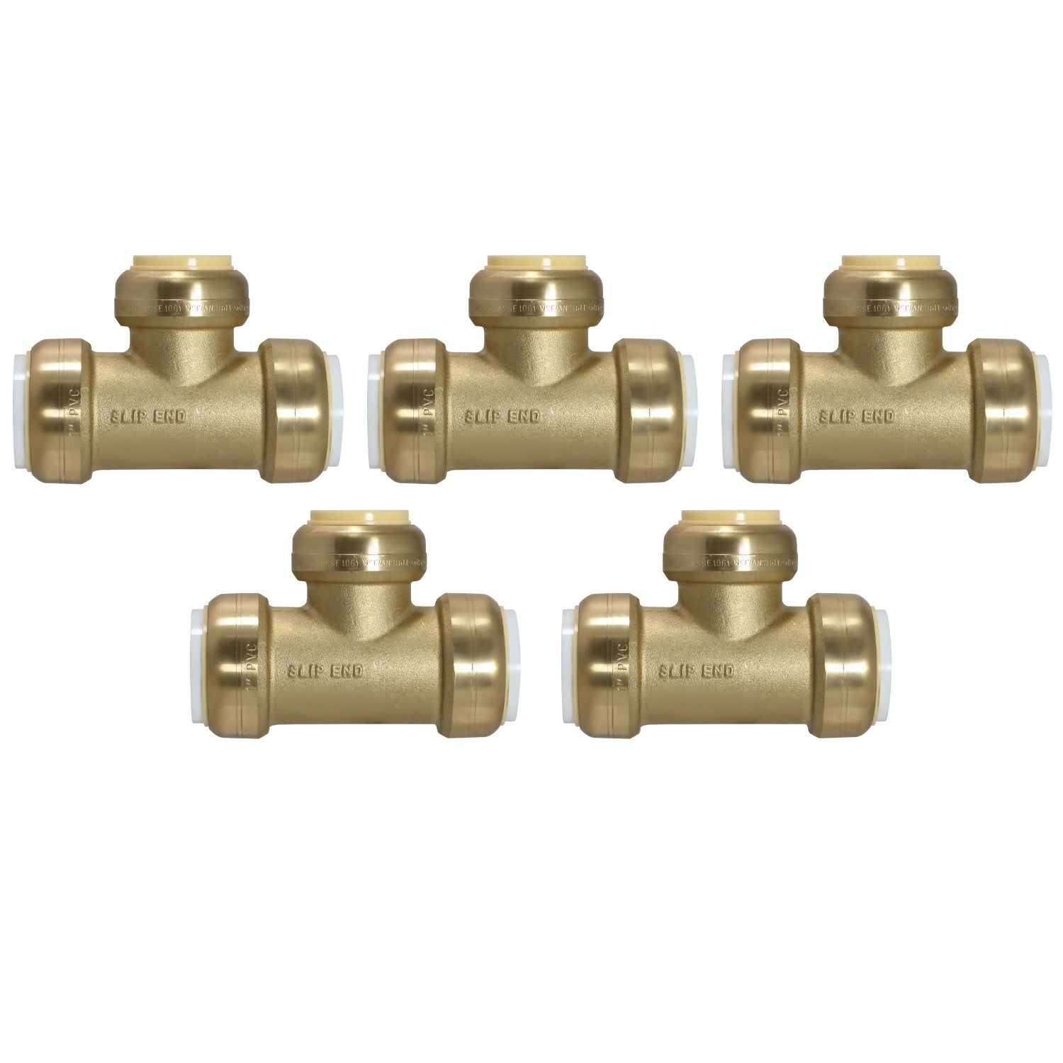 5 Pack XFITTING 1" PVC x 1" PVC x 1" Push Fit Tee, Push