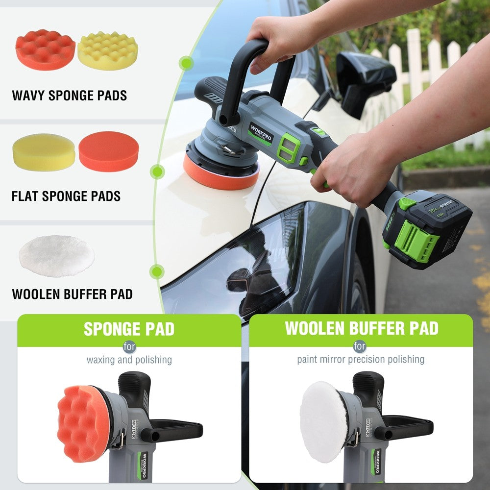 WORKPRO 20V 5-in Cordless Car Buffer Polisher Brushless Sander Waxer