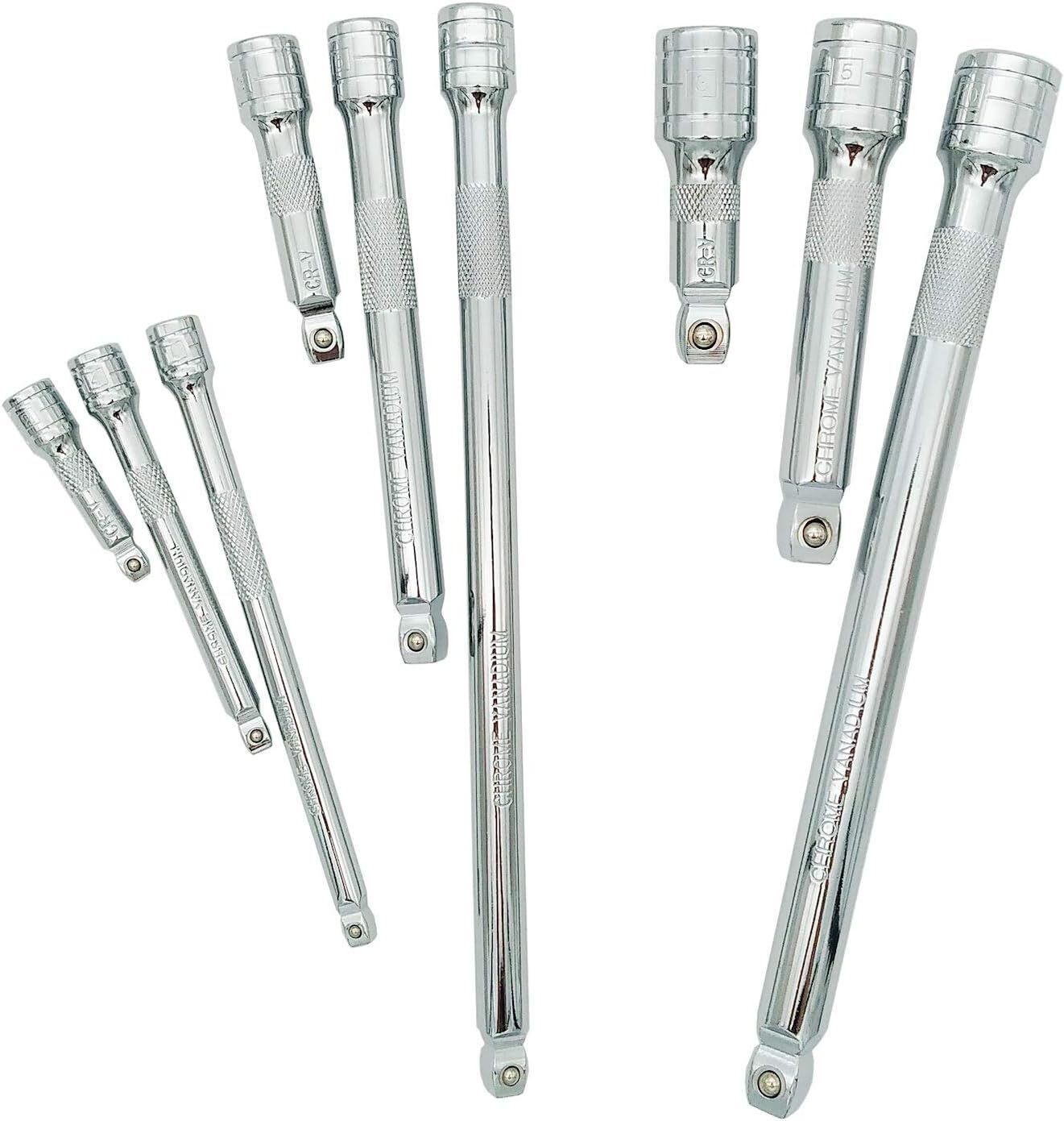 9pc Drive Car Wobble Socket Extension Bar Set 1/4" 3/8" 1/2" by Unbranded