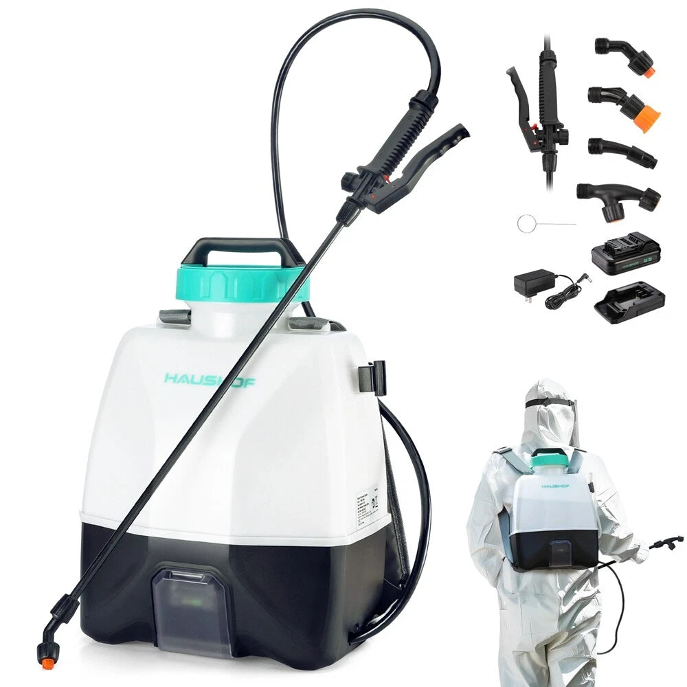 Haushof 4gal Battery Powered Backpack Sprayer 4nozzle 70PSI
