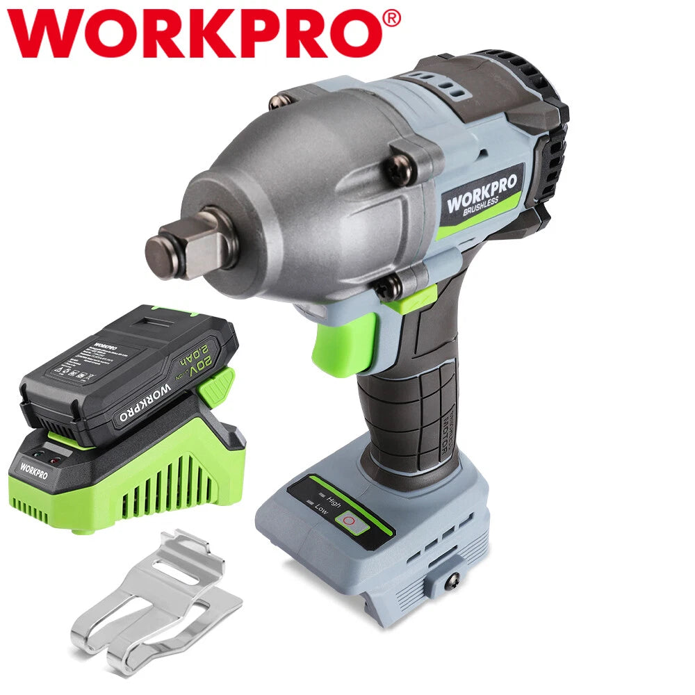 WORKPRO 20V 1/2" Brushless Cordless Impact Wrench Electric Impact Gun 370 ft-lbs