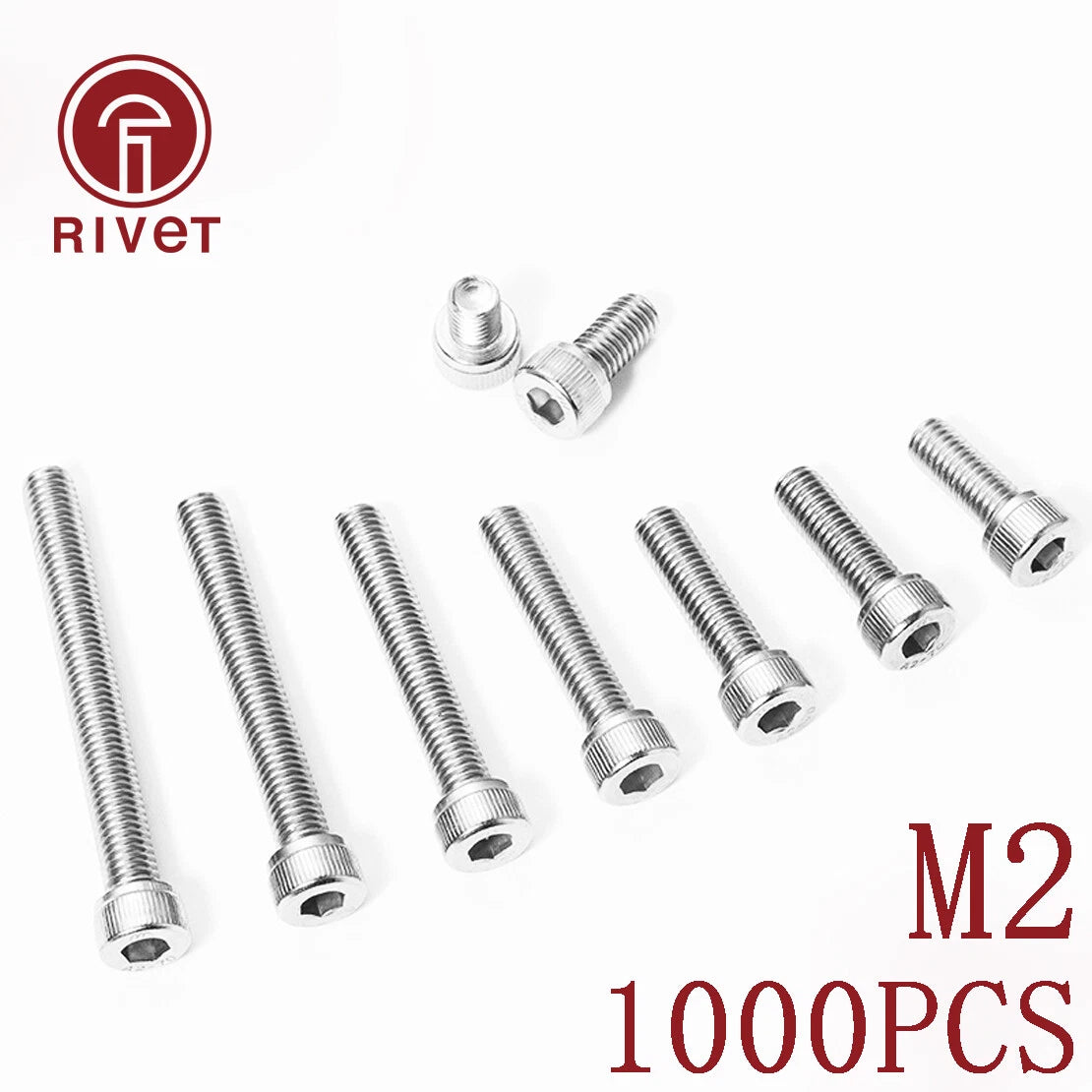 1000pcs M2 Stainless Steel 304 Hex Hexagon Socket Head Cap Screws Bolts DIN912