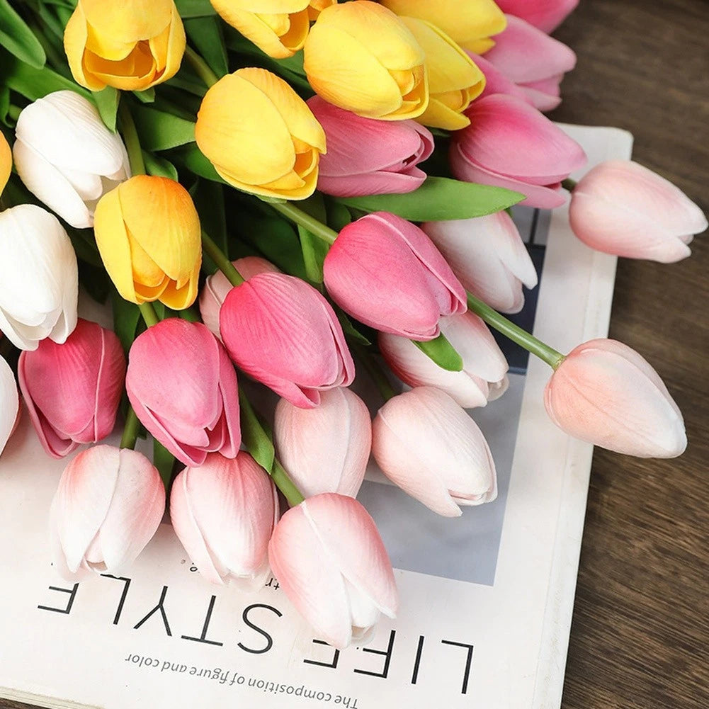 Pu Tulip Flowers Artificial For Stylish For Home And Table Decoration