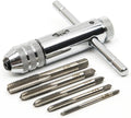 Adjustable Silver T-Handle Ratchet Tap Holder Wrench with 5Pcs M3-M8