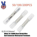 White Heat Shrink Butt Wire Connectors Crimp Terminals Awg 26-24