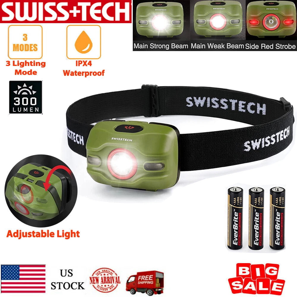 Swiss+tech Headlamp Flashlight 300 Lumens Led Head Lamp Red Storbe