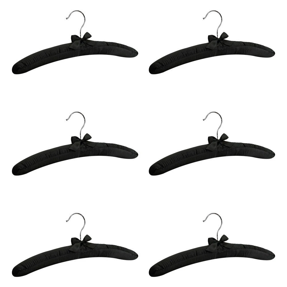 Set Of 15 Inch Length Black Smooth Satin Padded Bridal Cloth Hangers