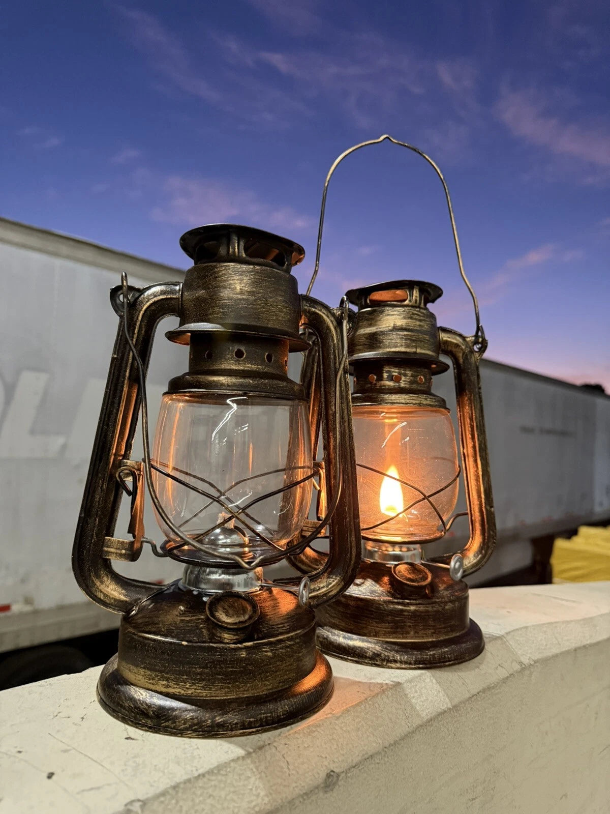 Lot 2 Vintage Style Hurricane Lamp Antique Kerosene Oil Lantern
