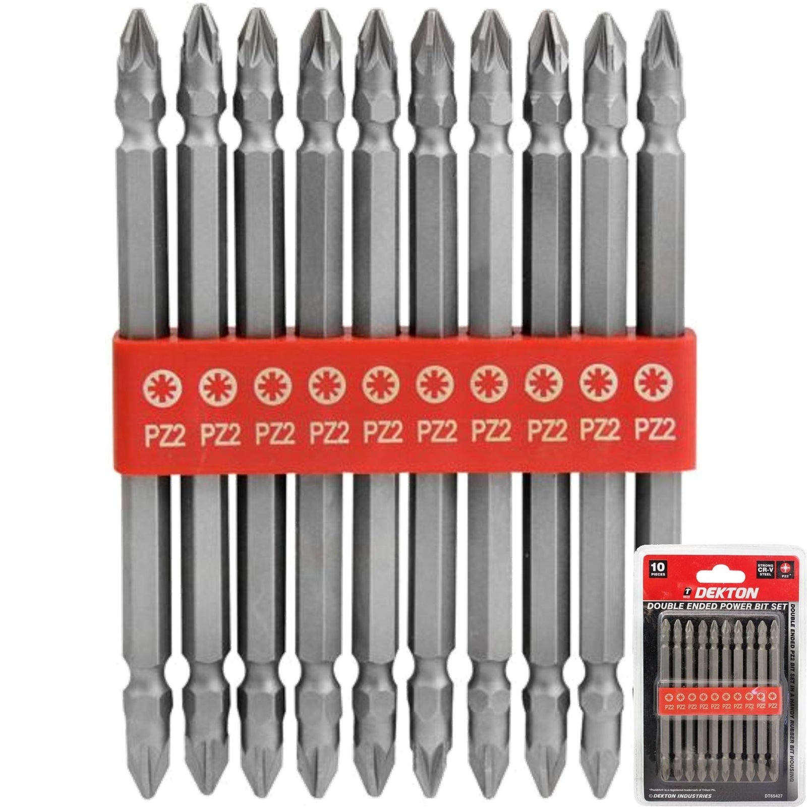 Dekton Double Ended Power Drill Pozi Screwdriver Bit Set Hex PZ2 110mm 10pc by Dekton