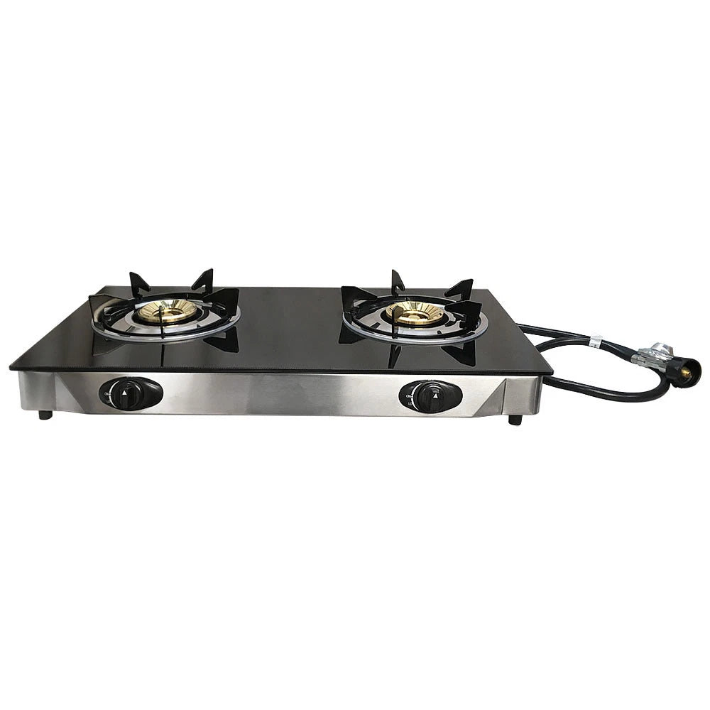 Deluxe Propane Gas Range 2 Burner Stove Tempered Glass Cooktop Auto